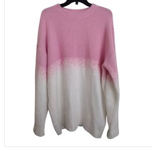 Neoity Pink And White Unisex Sweater One Size
